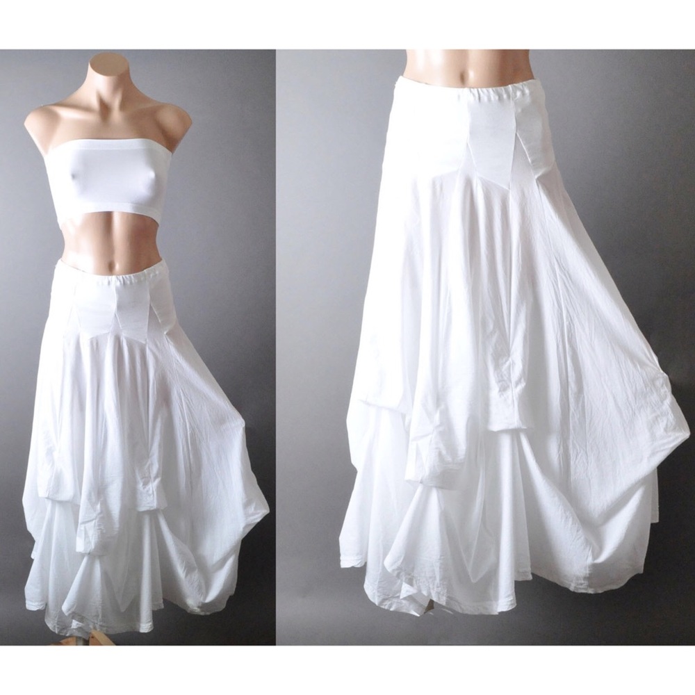 White Steampunk Victorian Peasant Boho Bustle Petticoat Long Bubble Skirt S M L